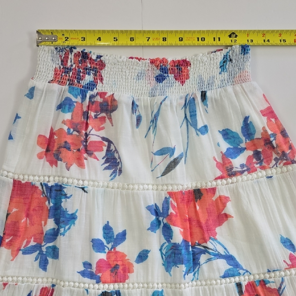 Ricki's Women's White Midi Blue Pink Floral Print Boho Tiered Lined Skirt Size S - Picture 10 of 12